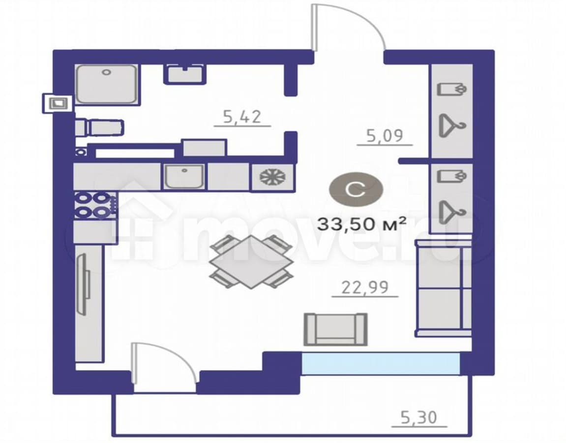 студия, 38.8 м²