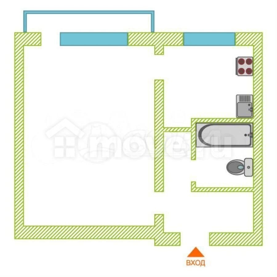 1-комн. квартира, 29.6 м²