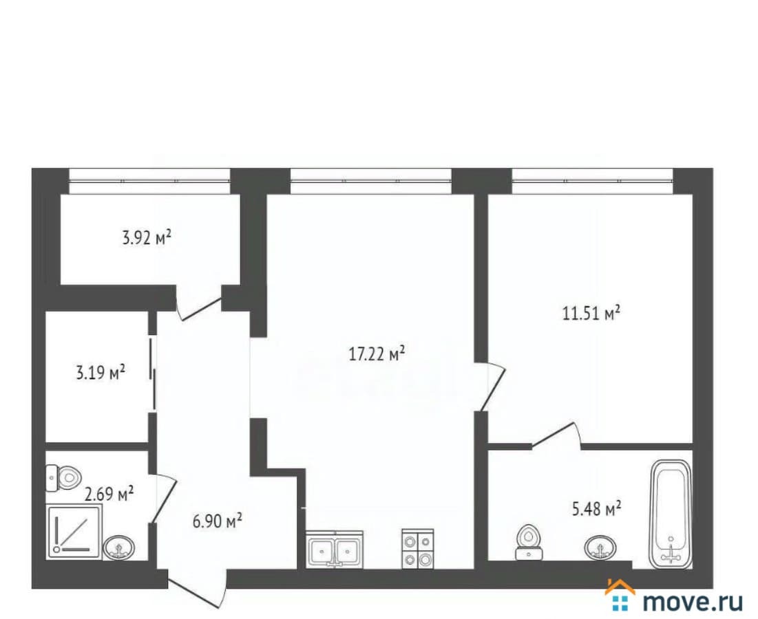 1-комн. квартира, 50.91 м²