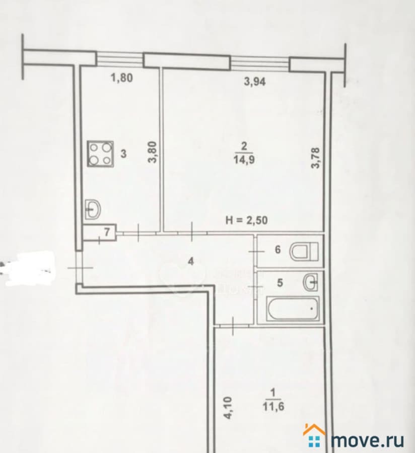 2-комн. квартира, 43.3 м²