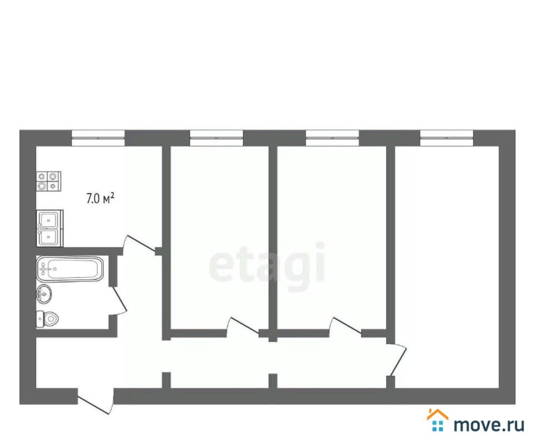 3-комн. квартира, 59.8 м²