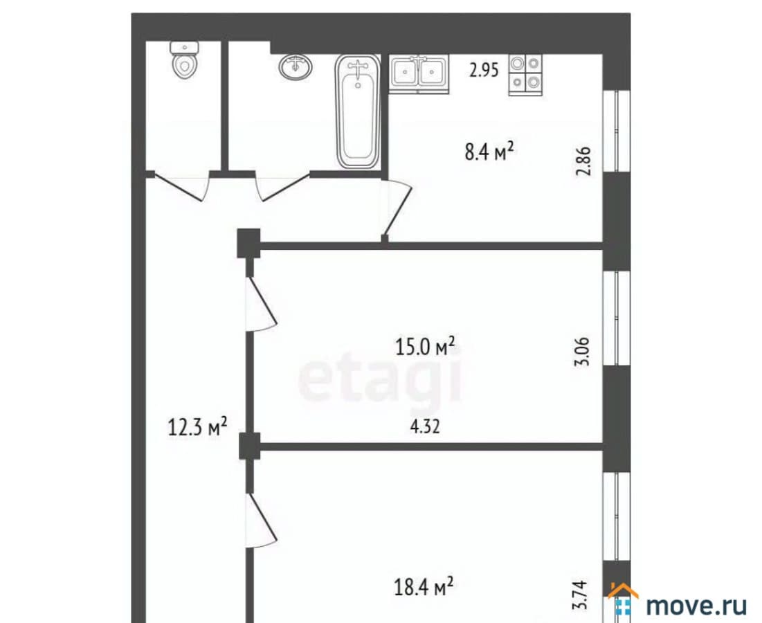 2-комн. квартира, 60 м²