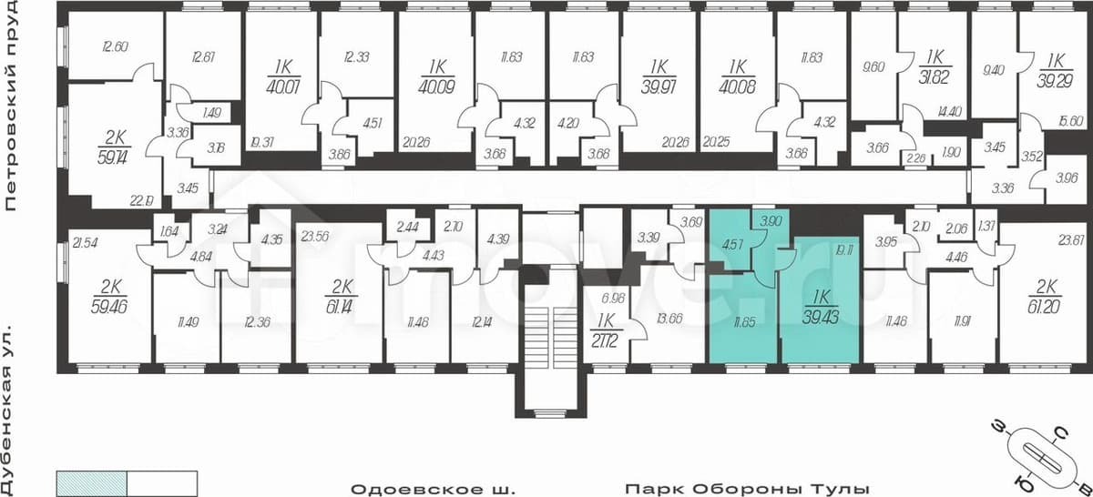 1-комн. квартира, 39.4 м²